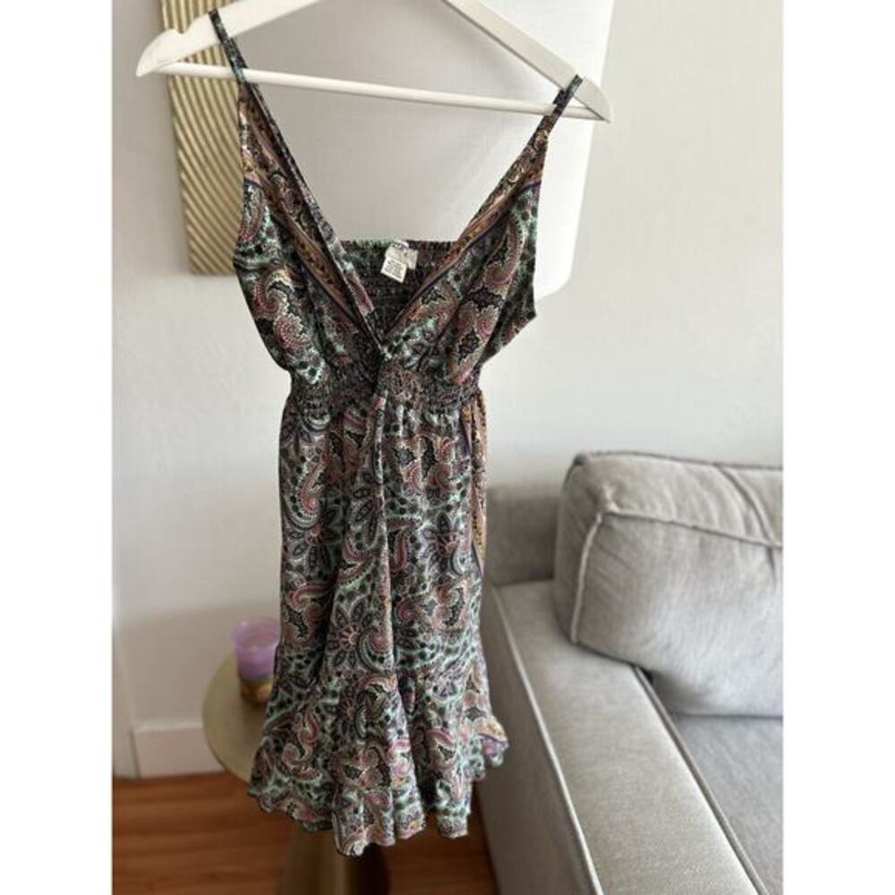 Boho Paisley Mini Dress with Ruffle Hem - Multicolor